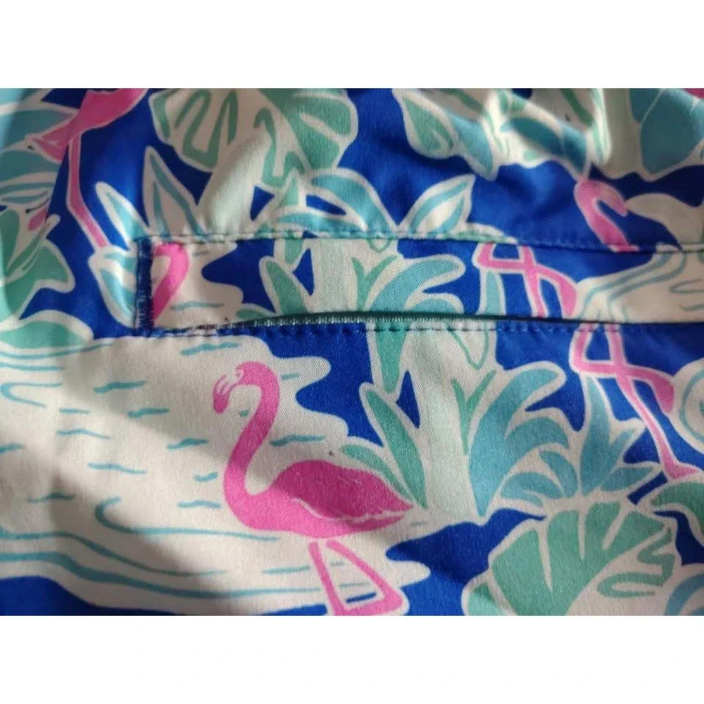 Mens Resort Swim Trunk Flamingo‎ Palm Tree Print Blue Size M Member's Mark